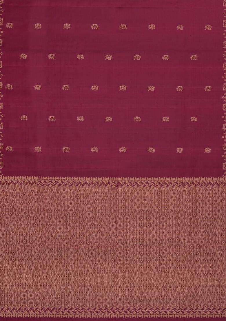 Maroon Handloom Soft Silk Saree With Tribal Motifs With Buttas And Brocade Design For Women - Indya