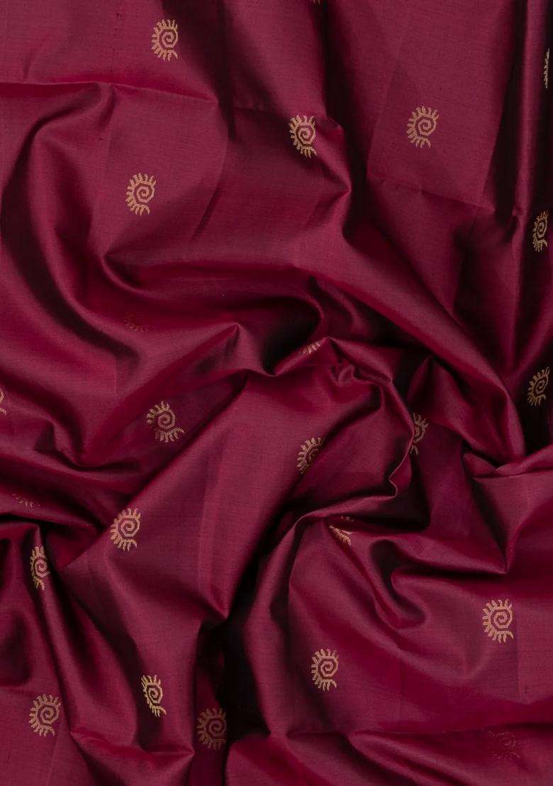 Maroon Handloom Soft Silk Saree With Tribal Motifs With Buttas And Brocade Design For Women - Indya