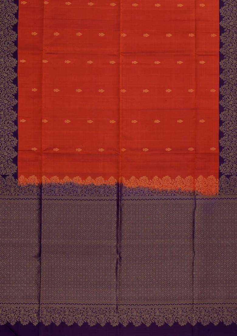 Rust Handloom Soft Silk Saree With Floral Motifs With Buttas And Brocade Design For Women - Indya