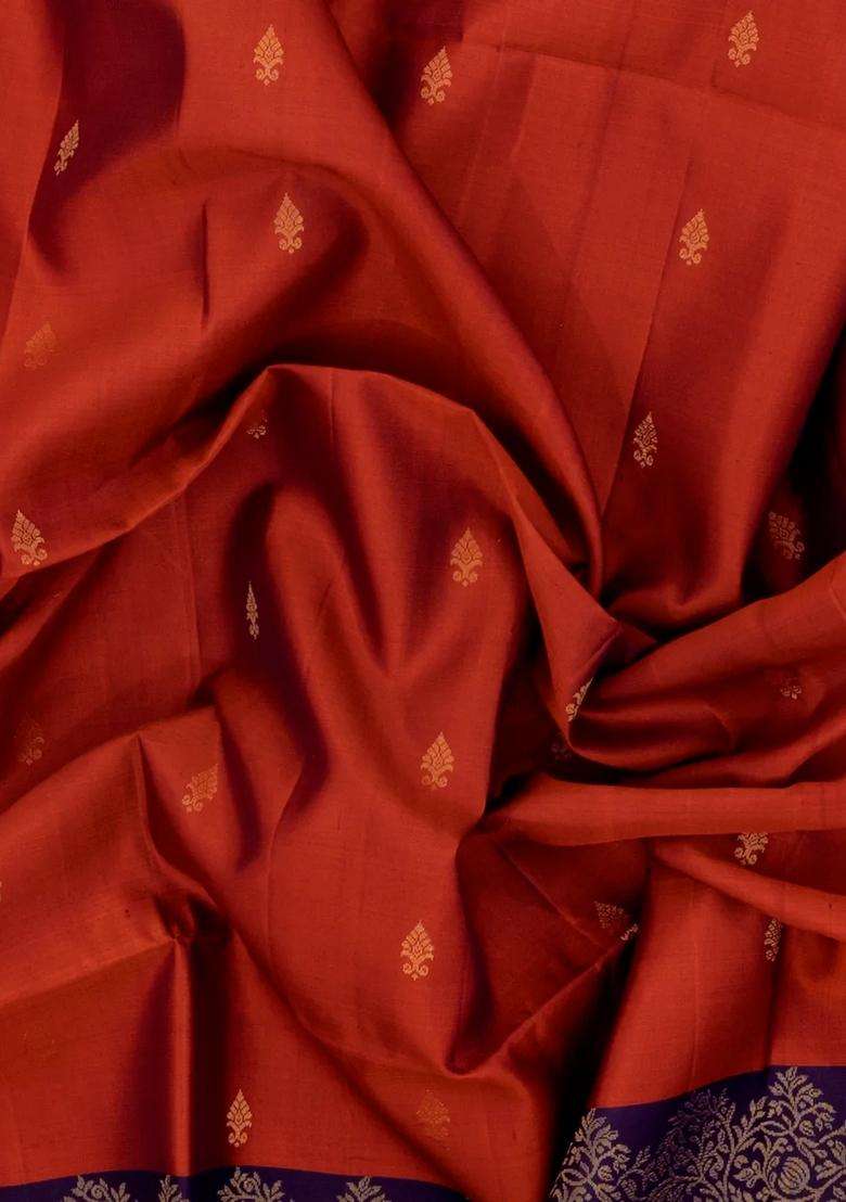 Rust Handloom Soft Silk Saree With Floral Motifs With Buttas And Brocade Design For Women - Indya