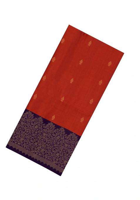 Rust Handloom Soft Silk Saree With Floral Motifs With Buttas And Brocade Design For Women