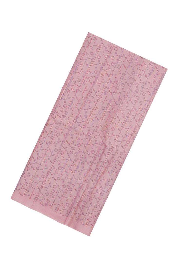 Baby Pink Handloom Soft Silk Saree With Meena Floral Motifs With Buttas And Brocade Design For Women - Indya