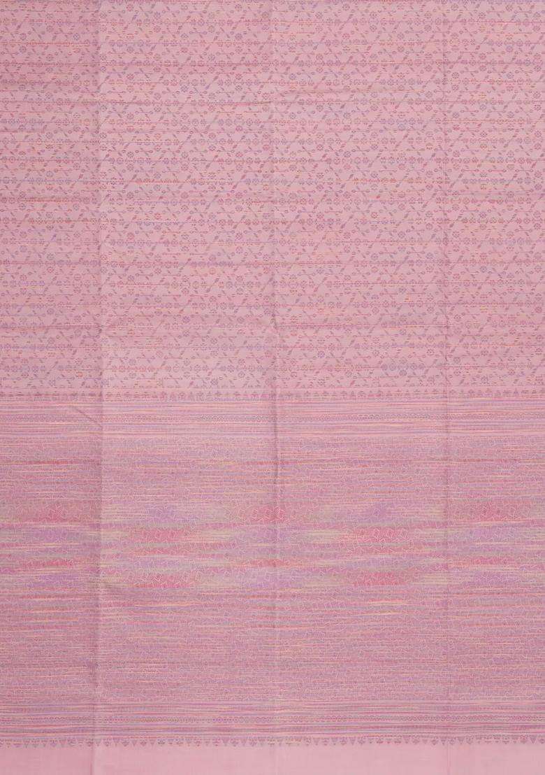 Baby Pink Handloom Soft Silk Saree With Meena Floral Motifs With Buttas And Brocade Design For Women - Indya
