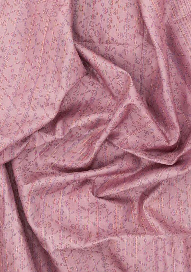 Baby Pink Handloom Soft Silk Saree With Meena Floral Motifs With Buttas And Brocade Design For Women - Indya