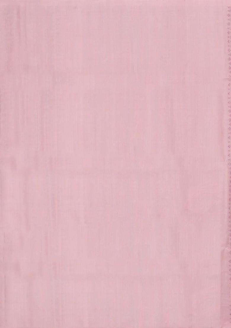 Baby Pink Handloom Soft Silk Saree With Meena Floral Motifs With Buttas And Brocade Design For Women - Indya