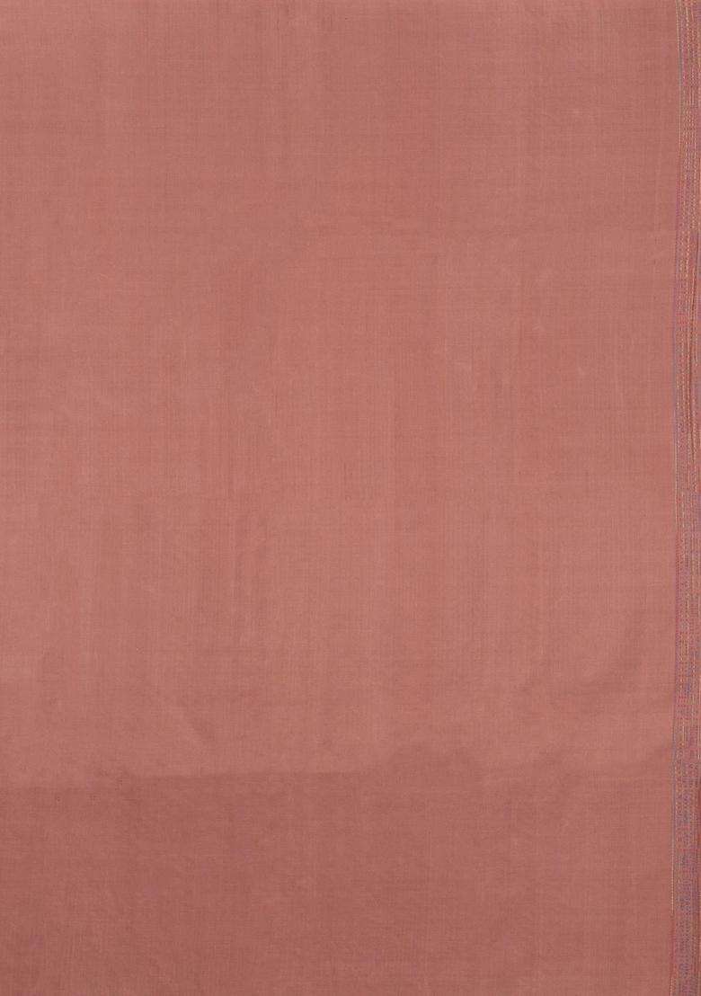 Dusty Peach Handloom Soft Silk Saree With Meena Floral Motifs With Buttas And Brocade Design For Women - Indya