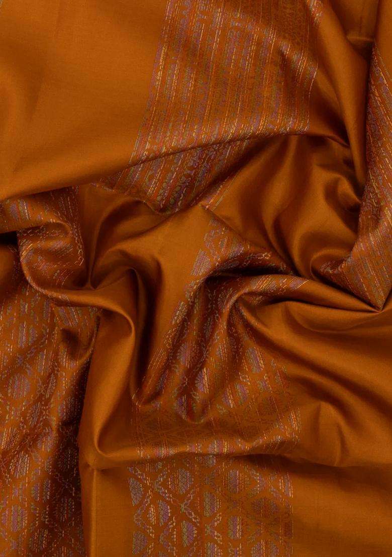 Rust Handloom Soft Silk Saree With Meena Floral Motifs With Buttas And Brocade Design For Women - Indya
