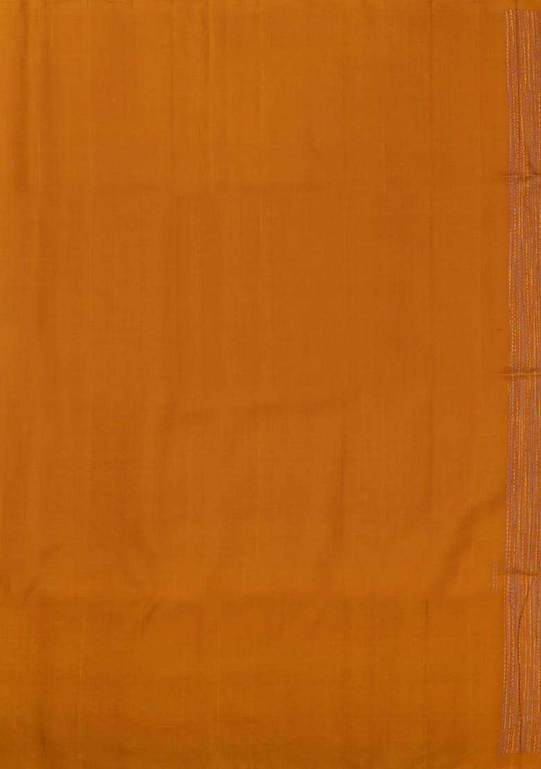 Rust Handloom Soft Silk Saree With Meena Floral Motifs With Buttas And Brocade Design For Women - Indya