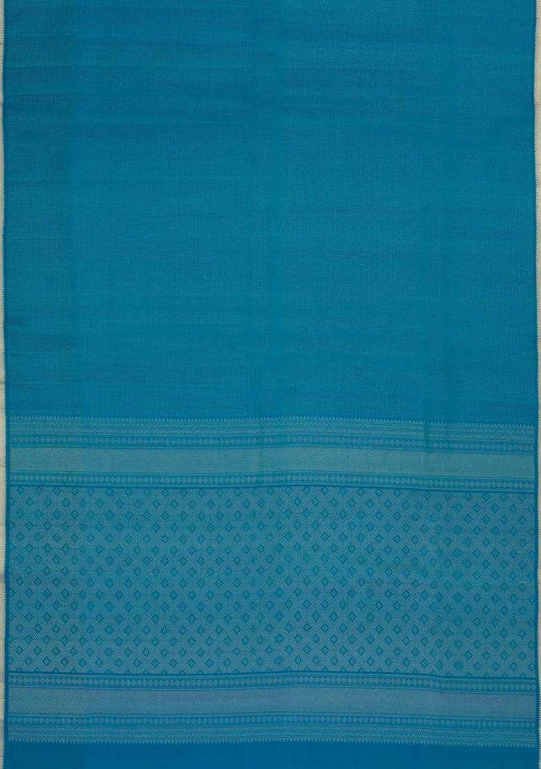Blue Handloom Soft Silk Saree With Floral Dotted Stripes With Checks And Stripes Design For Women - Indya