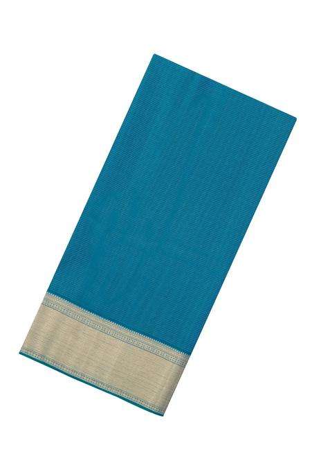 Blue Handloom Soft Silk Saree With Floral Dotted Stripes With Checks And Stripes Design For Women