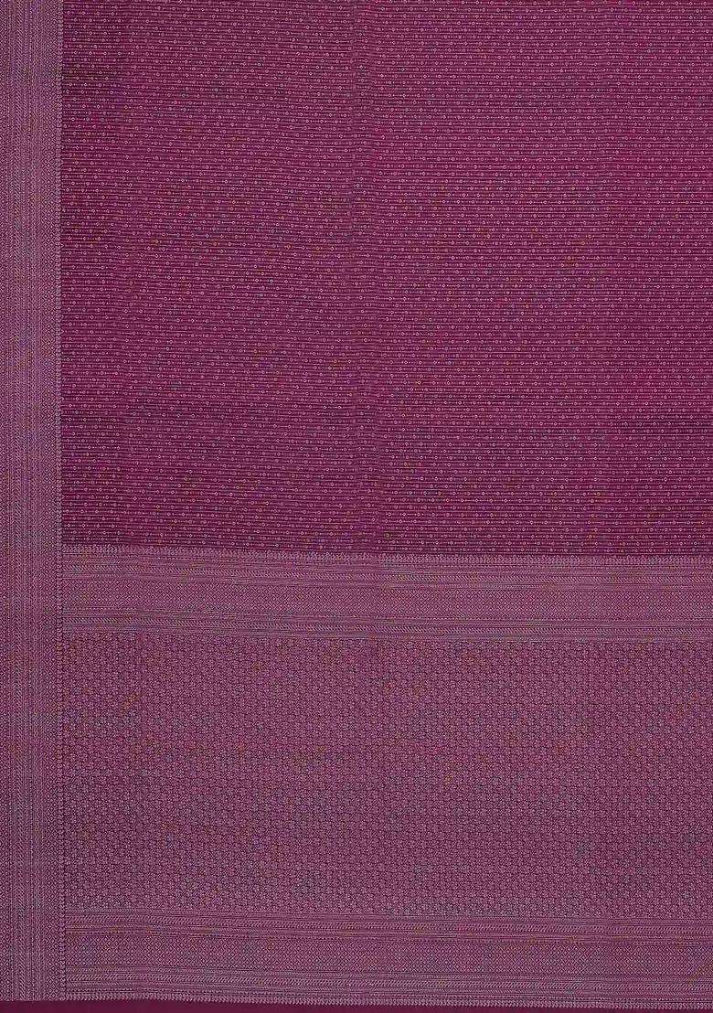 Magenta Handloom Soft Silk Saree With Floral Zari Stripes With Buttas And Brocade Design For Women - Indya
