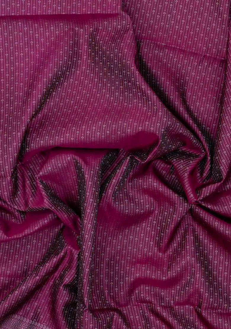 Magenta Handloom Soft Silk Saree With Floral Zari Stripes With Buttas And Brocade Design For Women - Indya