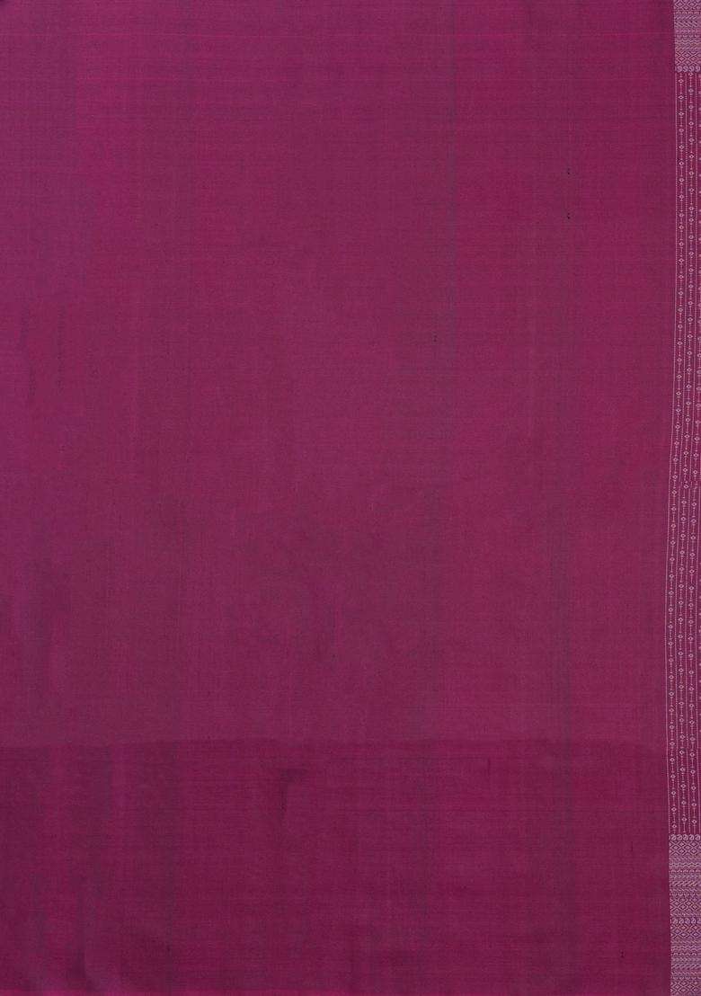 Magenta Handloom Soft Silk Saree With Floral Zari Stripes With Buttas And Brocade Design For Women - Indya