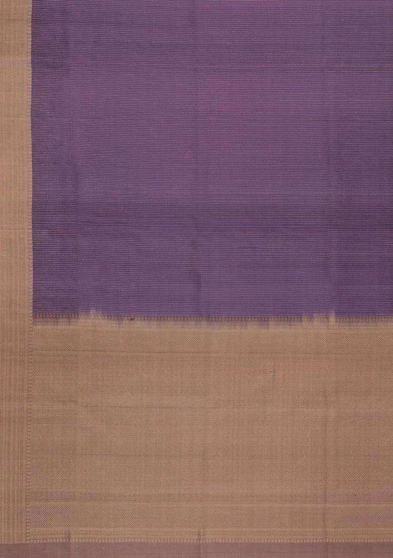 Lilac Handloom Soft Silk Saree With Floral Zari Stripes With Buttas And Brocade Design For Women - Indya