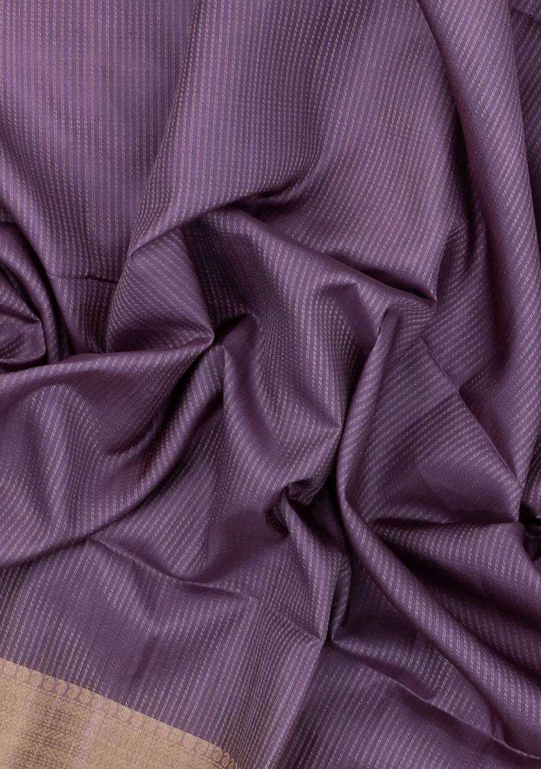 Lilac Handloom Soft Silk Saree With Floral Zari Stripes With Buttas And Brocade Design For Women - Indya