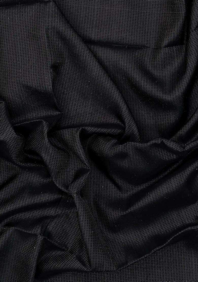Black Handloom Soft Silk Saree With Dotted Zari Stripes With Buttas And Brocade Design For Women - Indya