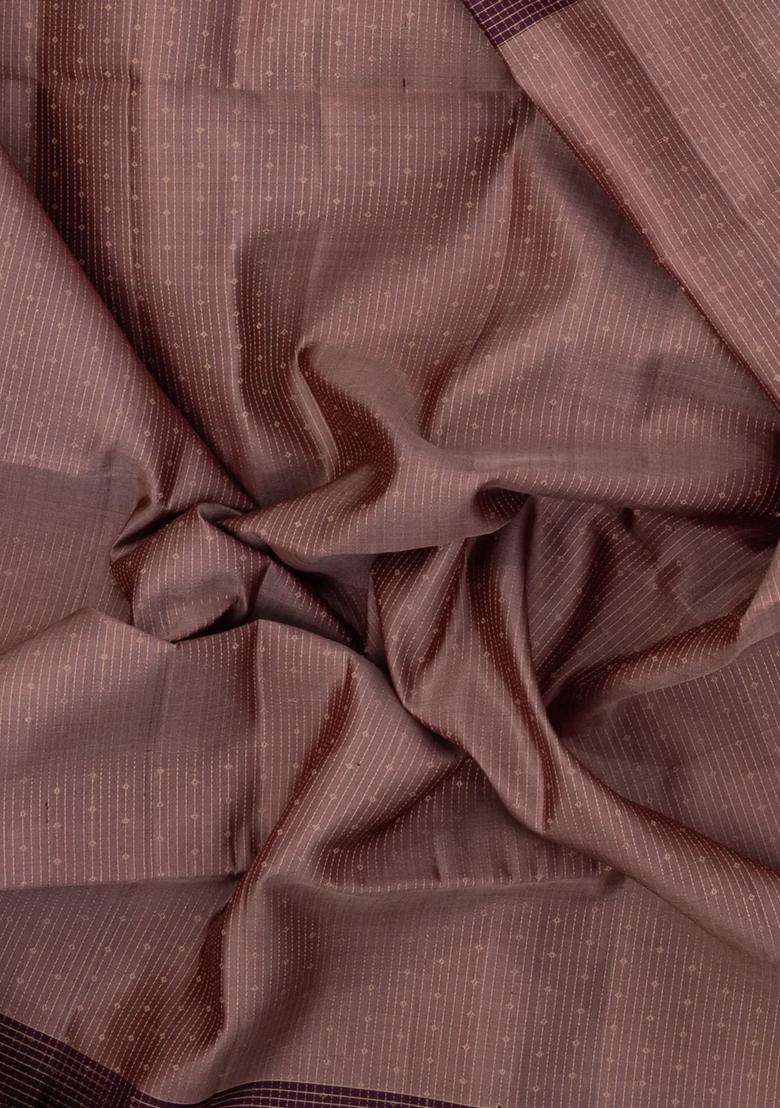 Dusty Peach Handloom Soft Silk Saree With Zari Stripes With Buttas And Brocade Design For Women - Indya