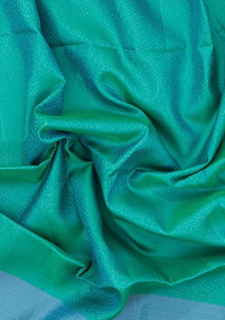 Aquamarine Handloom Soft Silk Saree With Floral Motifs With Buttas And Brocade Design For Women - Indya