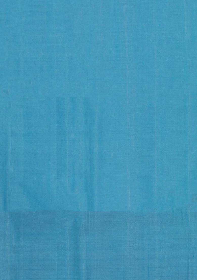 Aquamarine Handloom Soft Silk Saree With Floral Motifs With Buttas And Brocade Design For Women - Indya