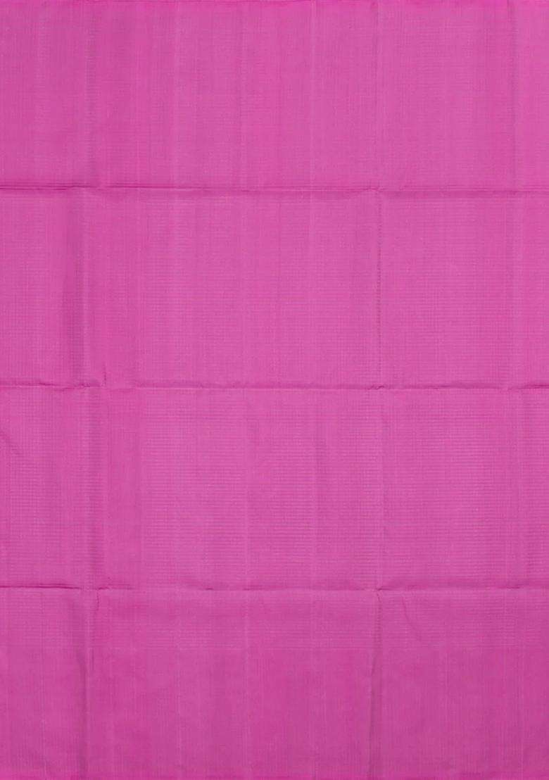 Bubblegum Pink Handloom Soft Silk Saree With Zari Stripes With Checks And Stripes Design For Women - Indya