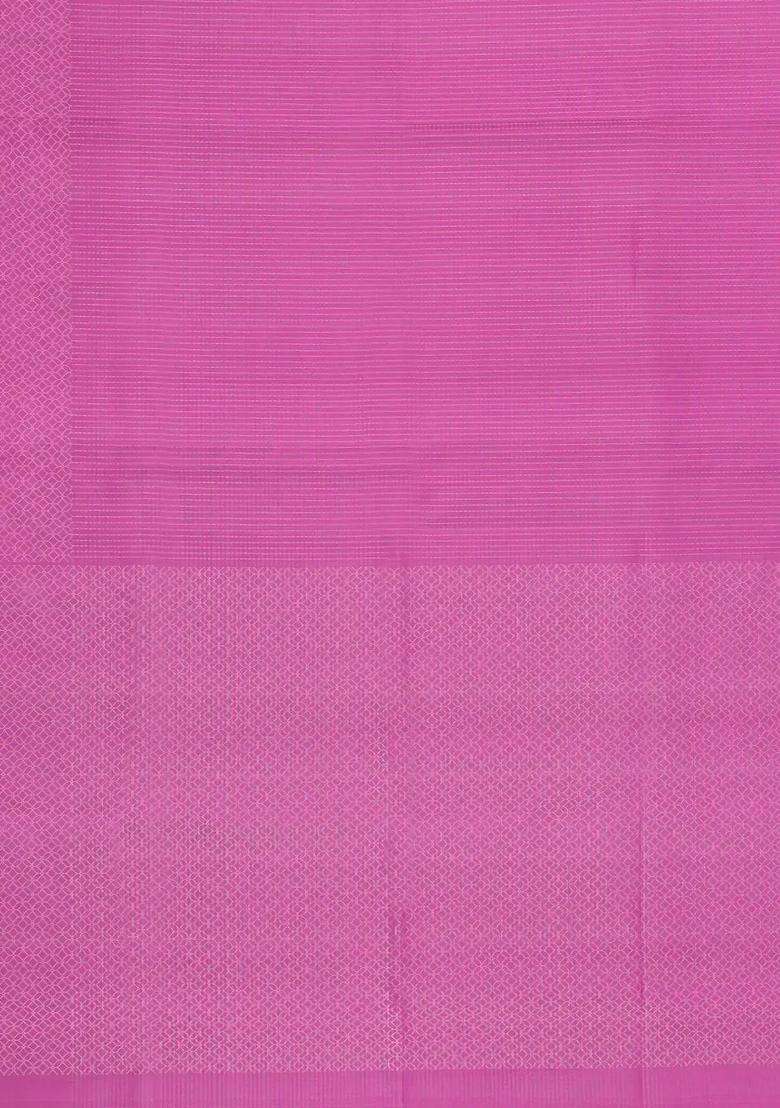 Bubblegum Pink Handloom Soft Silk Saree With Zari Stripes With Checks And Stripes Design For Women - Indya