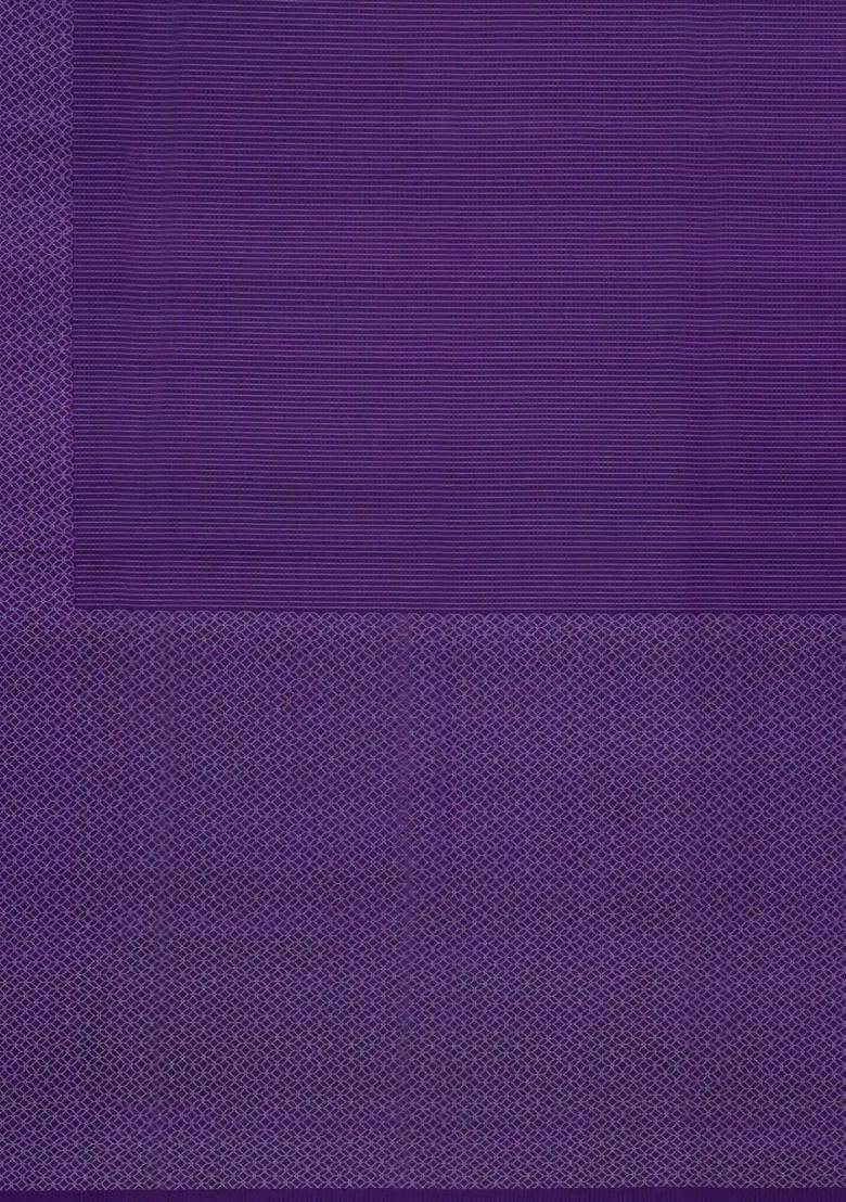 Violet Handloom Soft Silk Saree With Zari Stripes With Checks And Stripes Design For Women - Indya