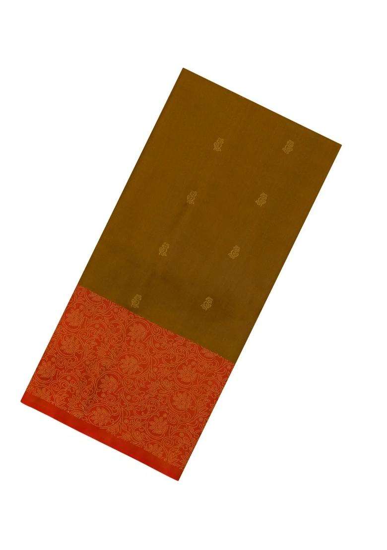 Oil Mustard Handloom Soft Silk Saree With Floral Buttas With Buttas And Brocade Design For Women - Indya