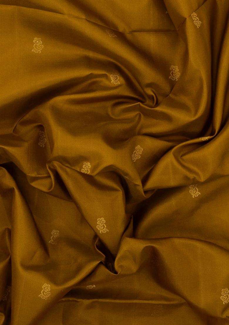 Oil Mustard Handloom Soft Silk Saree With Floral Buttas With Buttas And Brocade Design For Women - Indya
