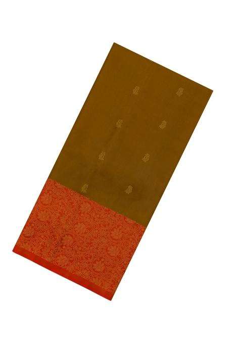 Oil Mustard Handloom Soft Silk Saree With Floral Buttas With Buttas And Brocade Design For Women