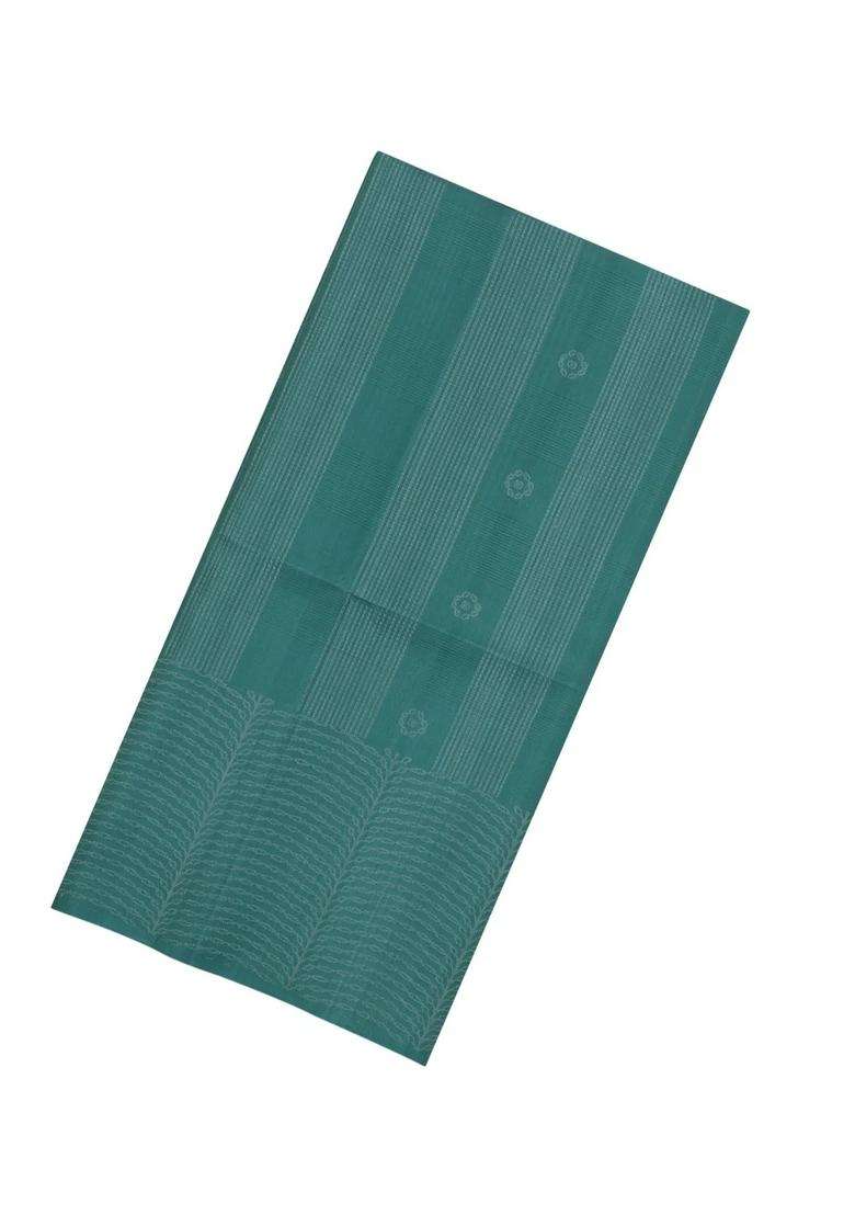 Shadow Green Handloom Soft Silk Saree With Stripes Floral Motifs With Buttas And Brocade Design For Women - Indya