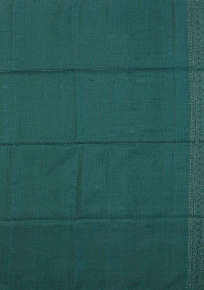 Shadow Green Handloom Soft Silk Saree With Stripes Floral Motifs With Buttas And Brocade Design For Women - Indya
