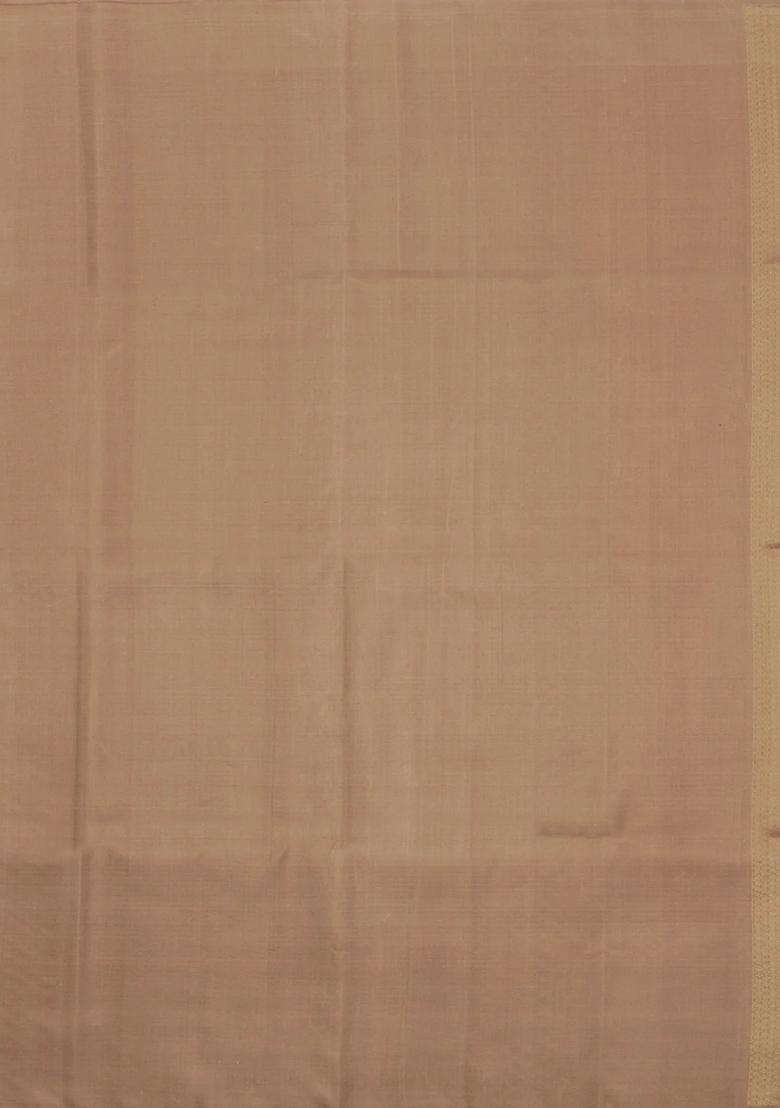 Dark Grey Dusty Peach Handloom Soft Silk Saree With Stripes Floral Motifs With Checks And Stripes Design For Women - Indya