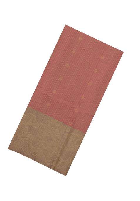 Dark Grey Dusty Peach Handloom Soft Silk Saree With Stripes Floral Motifs With Checks And Stripes Design For Women