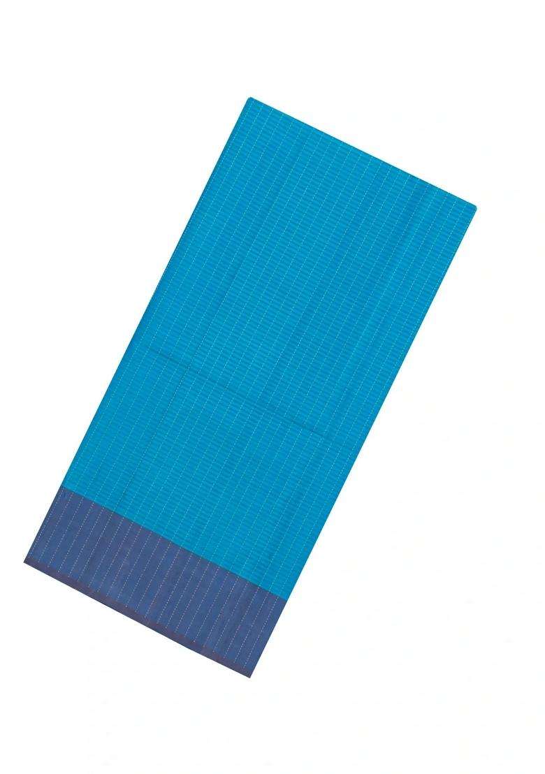 Sky Blue Handloom Soft Silk Saree With Checks Floral Border With Checks And Stripes Design For Women - Indya