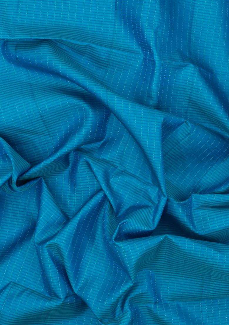 Sky Blue Handloom Soft Silk Saree With Checks Floral Border With Checks And Stripes Design For Women - Indya