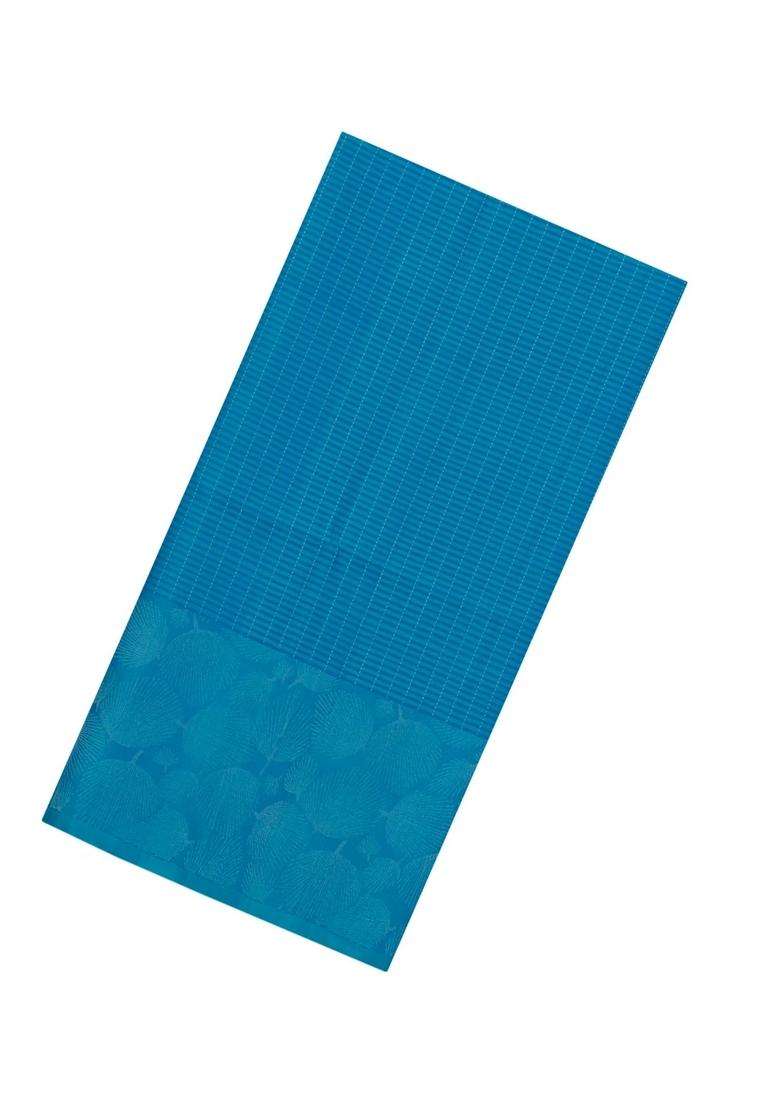 Cyan Handloom Soft Silk Saree With Checks Floral Border With Checks And Stripes Design For Women - Indya