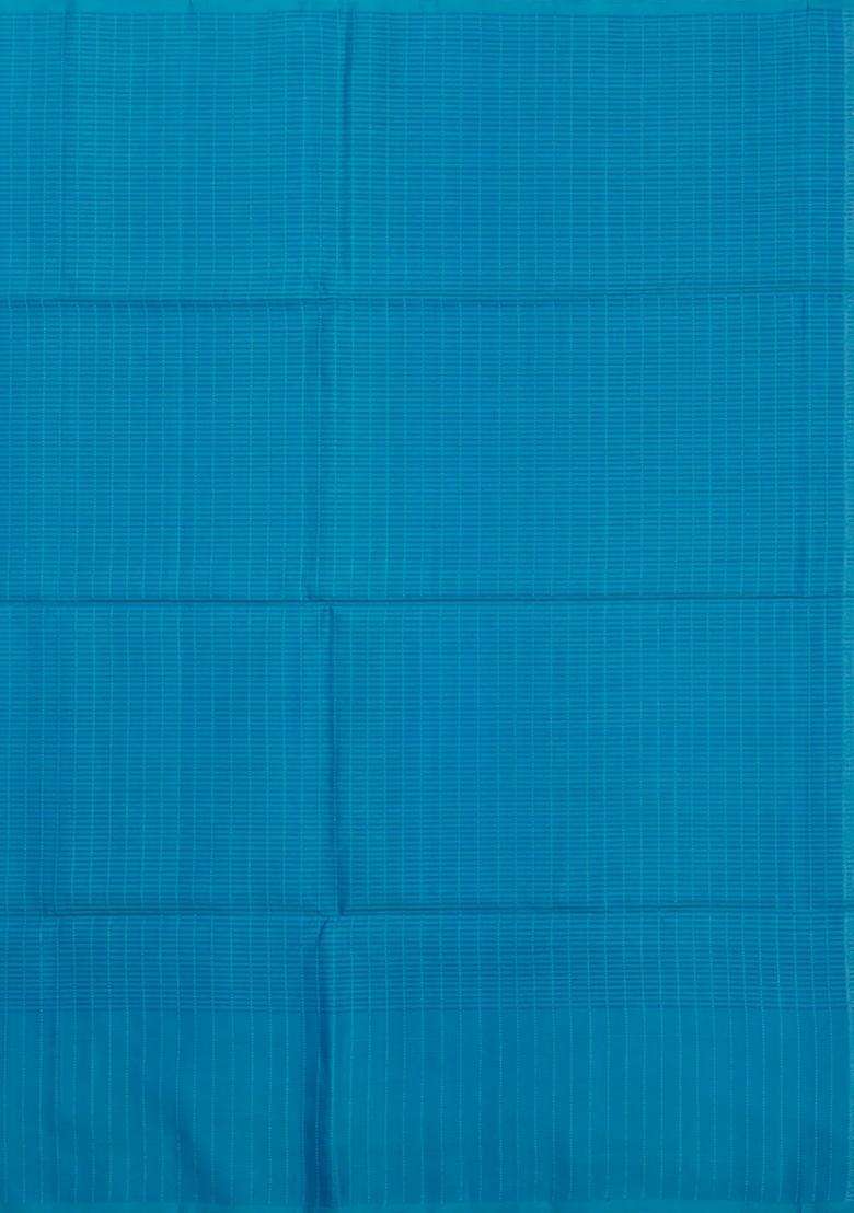 Cyan Handloom Soft Silk Saree With Checks Floral Border With Checks And Stripes Design For Women - Indya