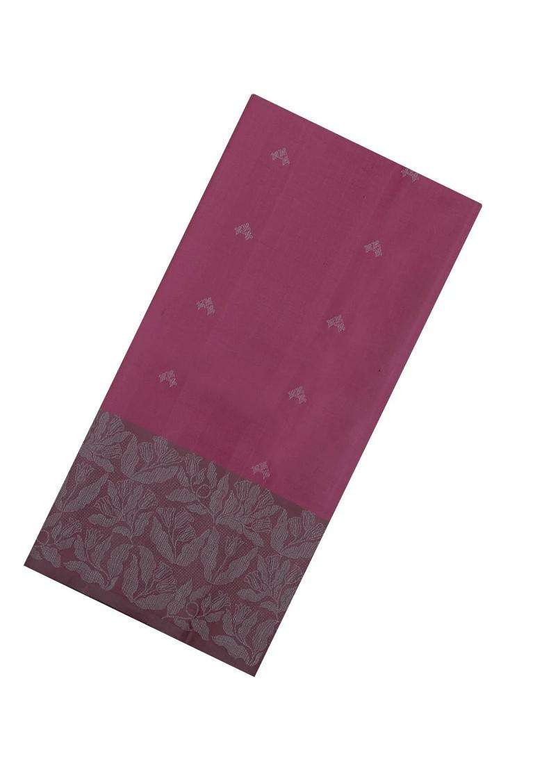 Dusty Pink Handloom Soft Silk Saree With Buttas Floral Border With Buttas And Brocade Design For Women - Indya