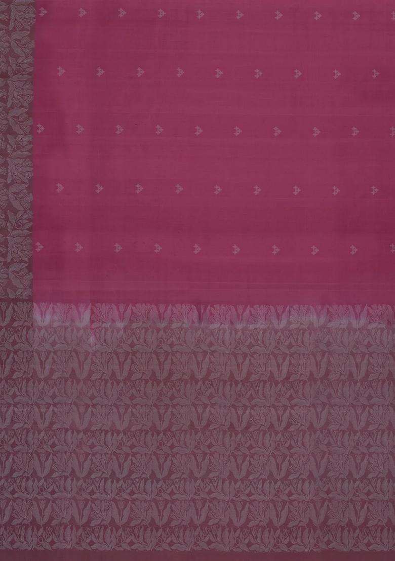 Dusty Pink Handloom Soft Silk Saree With Buttas Floral Border With Buttas And Brocade Design For Women - Indya
