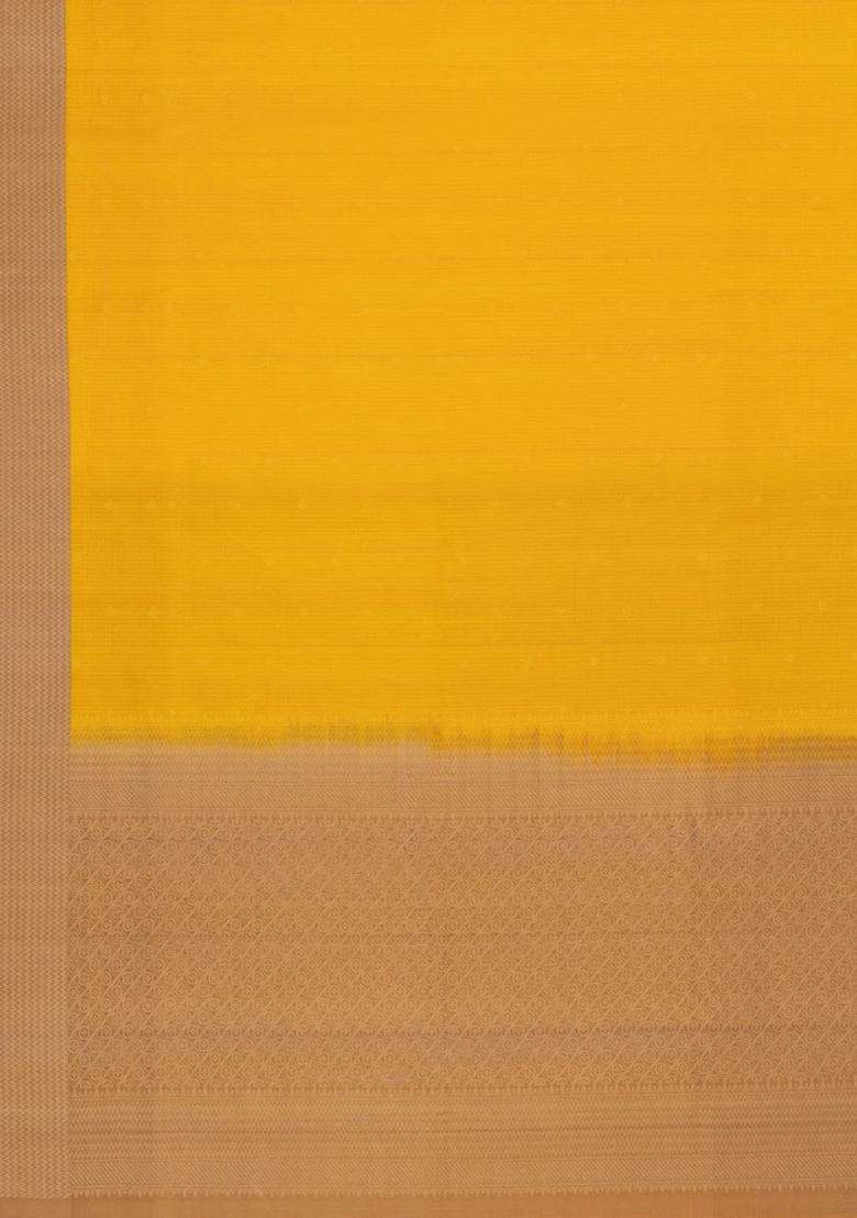 Mustard Handloom Soft Silk Saree With Stripes Contrast Border With Checks And Stripes Design For Women - Indya
