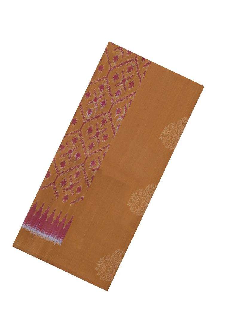 Dark Beige Handloom Soft Silk Saree With Buttas Contrast Pallu With Buttas And Brocade Design For Women - Indya