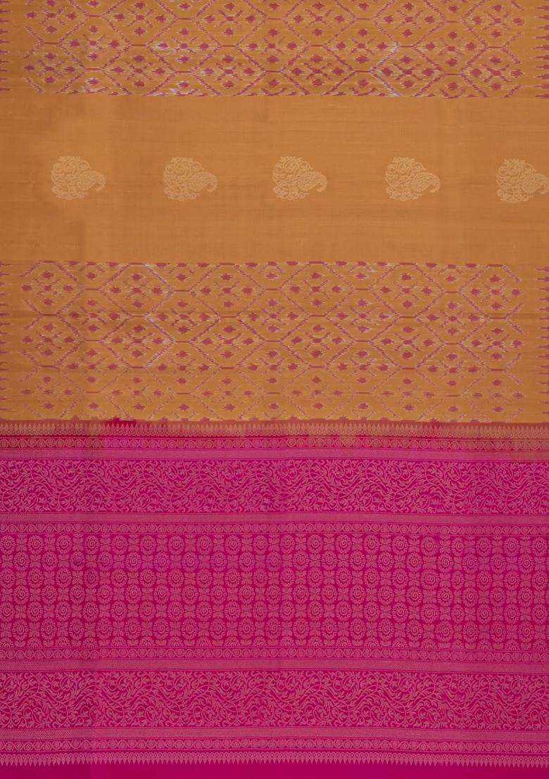Dark Beige Handloom Soft Silk Saree With Buttas Contrast Pallu With Buttas And Brocade Design For Women - Indya