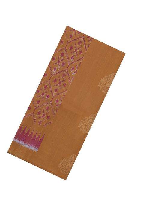 Dark Beige Handloom Soft Silk Saree With Buttas Contrast Pallu With Buttas And Brocade Design For Women