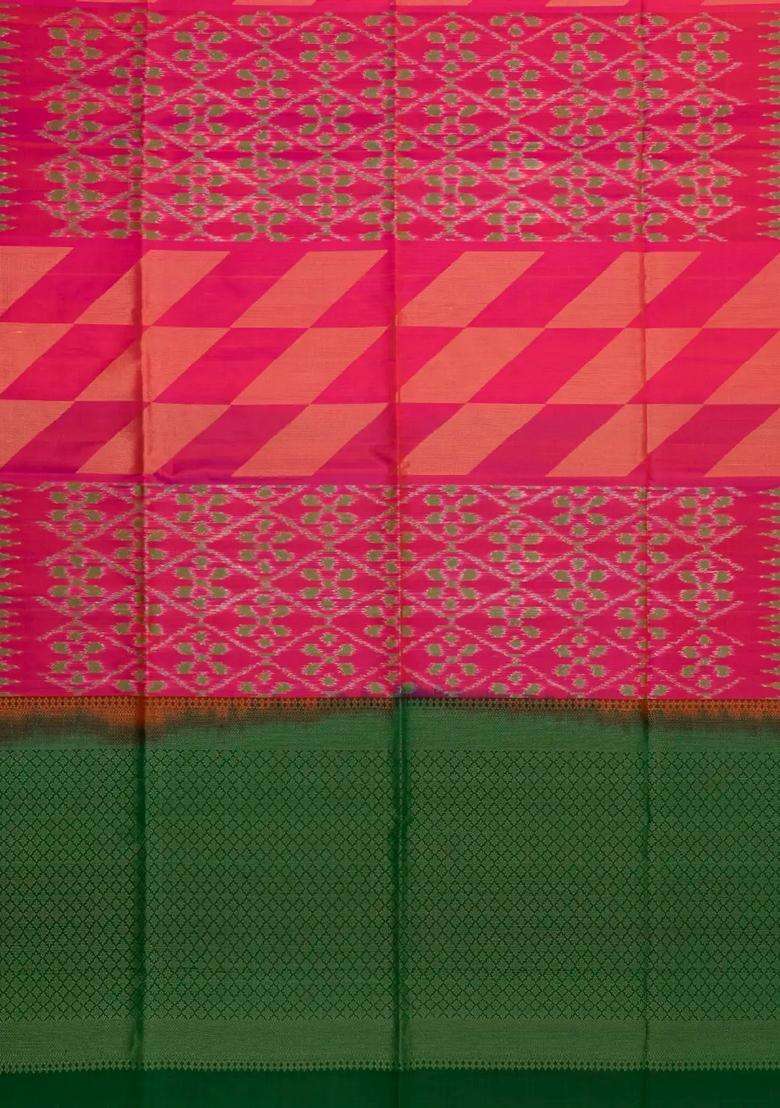 Pink Handloom Soft Silk Saree With Tie Dye Motifs Contrast Pallu With Buttas And Brocade Design For Women - Indya