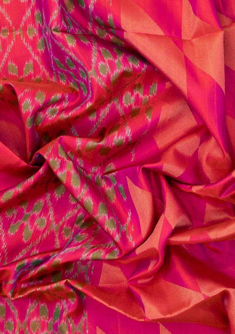 Pink Handloom Soft Silk Saree With Tie Dye Motifs Contrast Pallu With Buttas And Brocade Design For Women - Indya