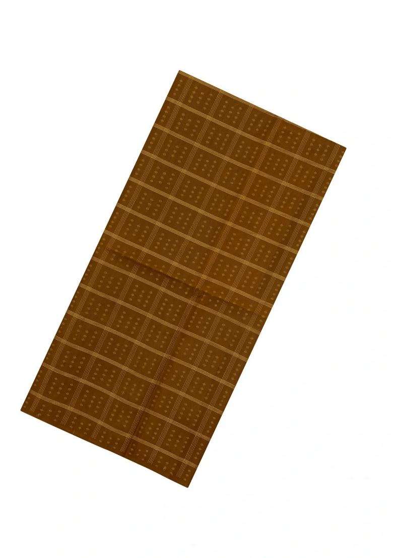 Dark Olive Handloom Soft Silk Saree With Checks Diamond Motifs With Checks And Stripes Design For Women - Indya