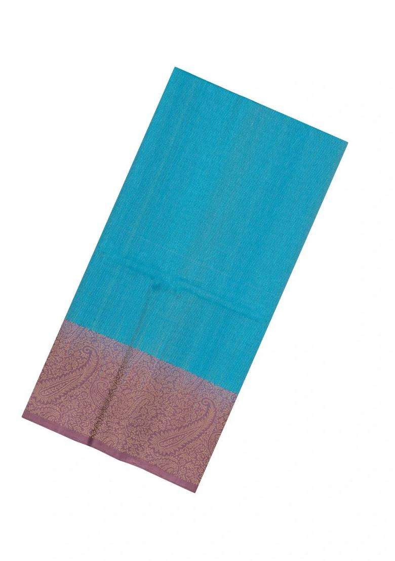 Sky Blue Handloom Soft Silk Saree With Contrast Floral Border With Traditional Woven Design For Women - Indya