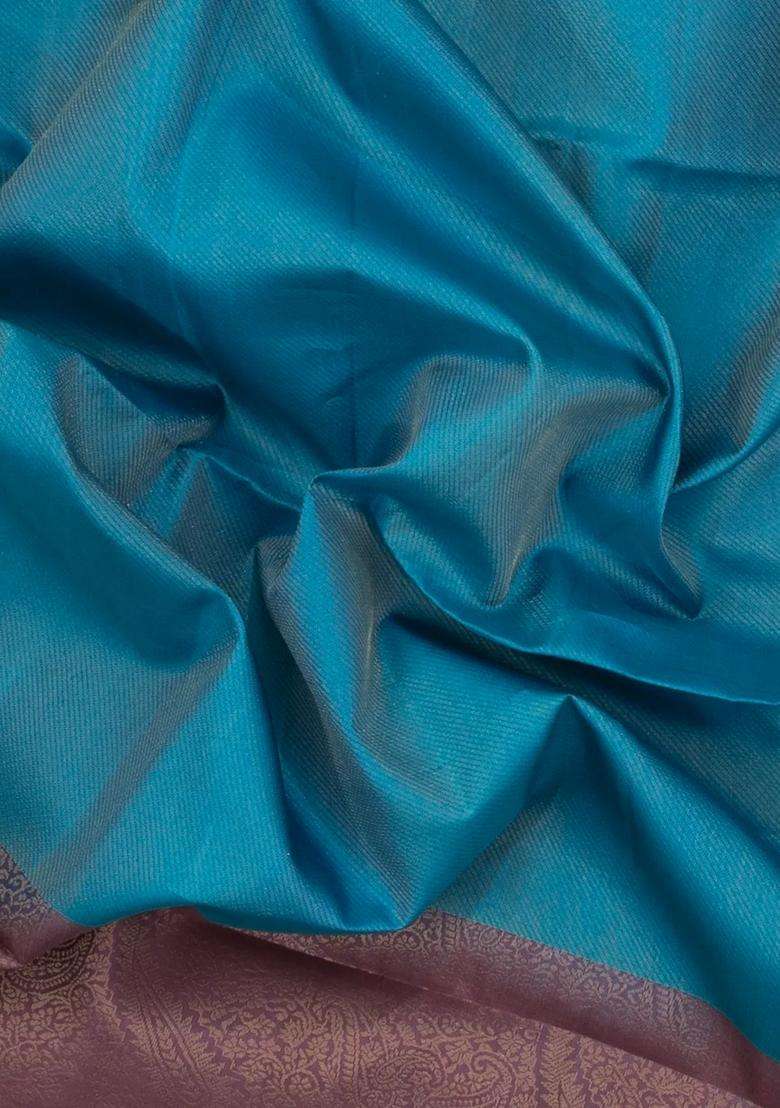 Sky Blue Handloom Soft Silk Saree With Contrast Floral Border With Traditional Woven Design For Women - Indya