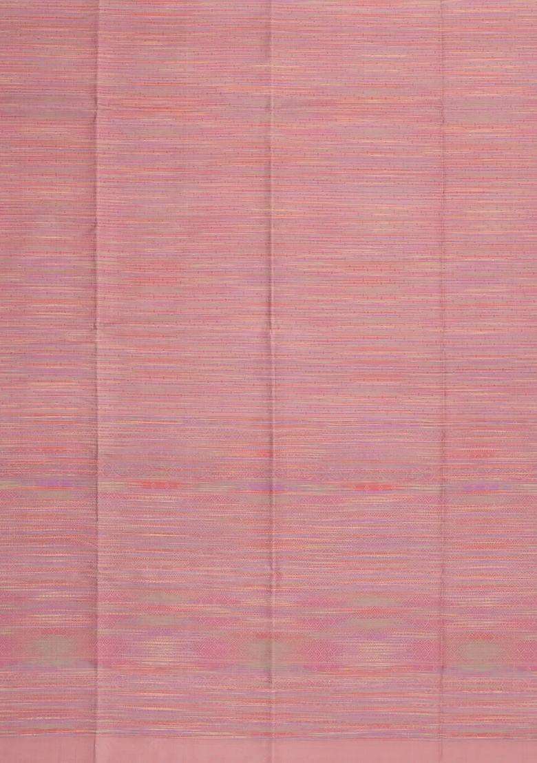 Baby Pink Handloom Soft Silk Saree With Meena Floral Motifs With Buttas And Brocade Design For Women - Indya
