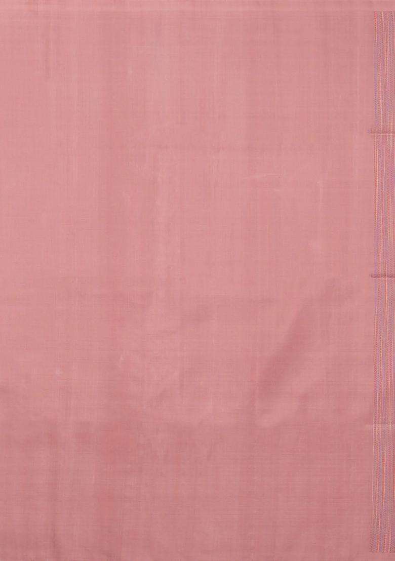 Baby Pink Handloom Soft Silk Saree With Meena Floral Motifs With Buttas And Brocade Design For Women - Indya